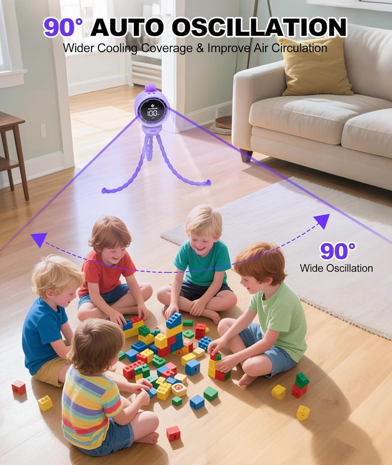 TRELC Baby Stroller Fan Large, Bladeless Fans, Oscillating Turbo Desk Fan with LED Display & Night Light, 1-100 Speeds, 3800mA Rechargeable Portable Cooling Fan for Office, Home, Crib (Purple) - Image 5